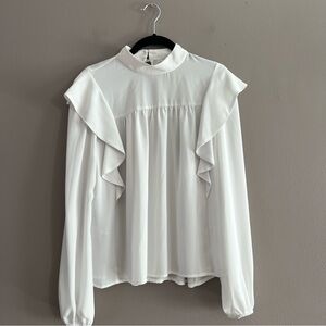 WAYF Women Ruffle Blouse Long Sleeve High Neck Office Business White Size Small